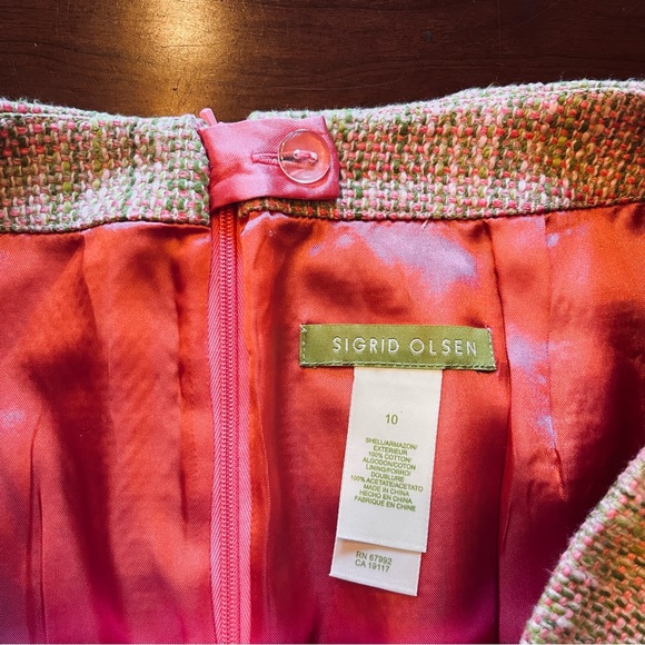SIGRID OLSEN Tweed Designer Pink/Green Knee Length Pencil Skirt Sz 10 - Picture 6 of 8